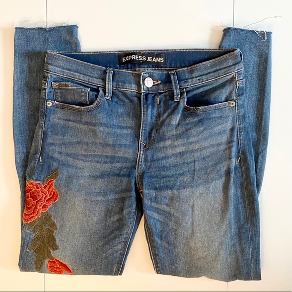 Express Denim - Express Embroidered Floral Ankle Legging Jeans